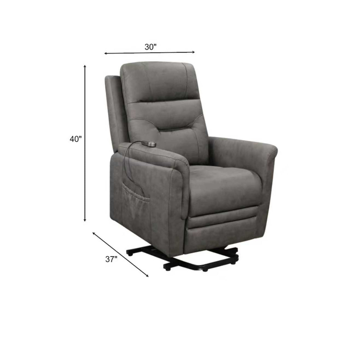 Gray Tufted Power Recliner with Side Pocket & Remote Control