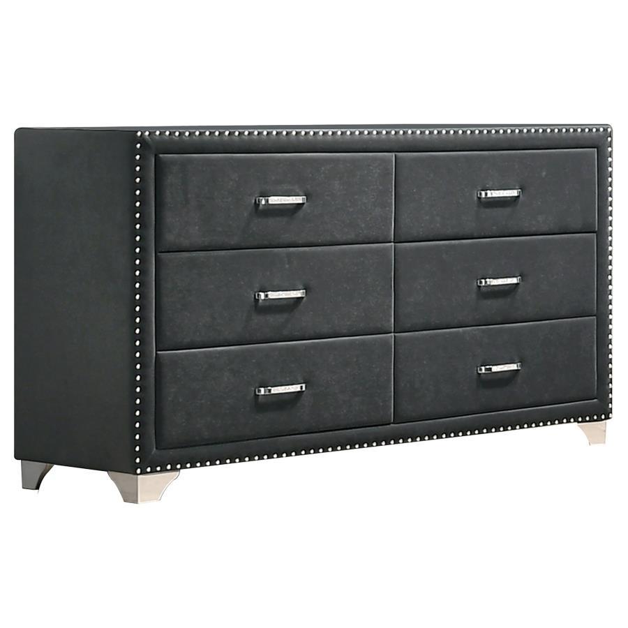Melody - 6-Drawer Upholstered Dresser Dark Gray by CoasterEveryday | Bel Furniture