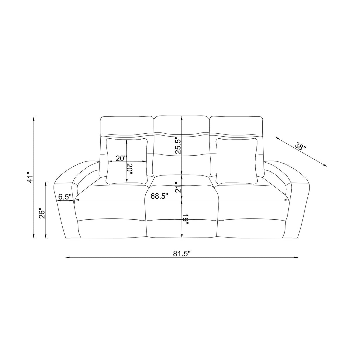 Isolde - Power Reclining Sofa, LED Lighting - Gray