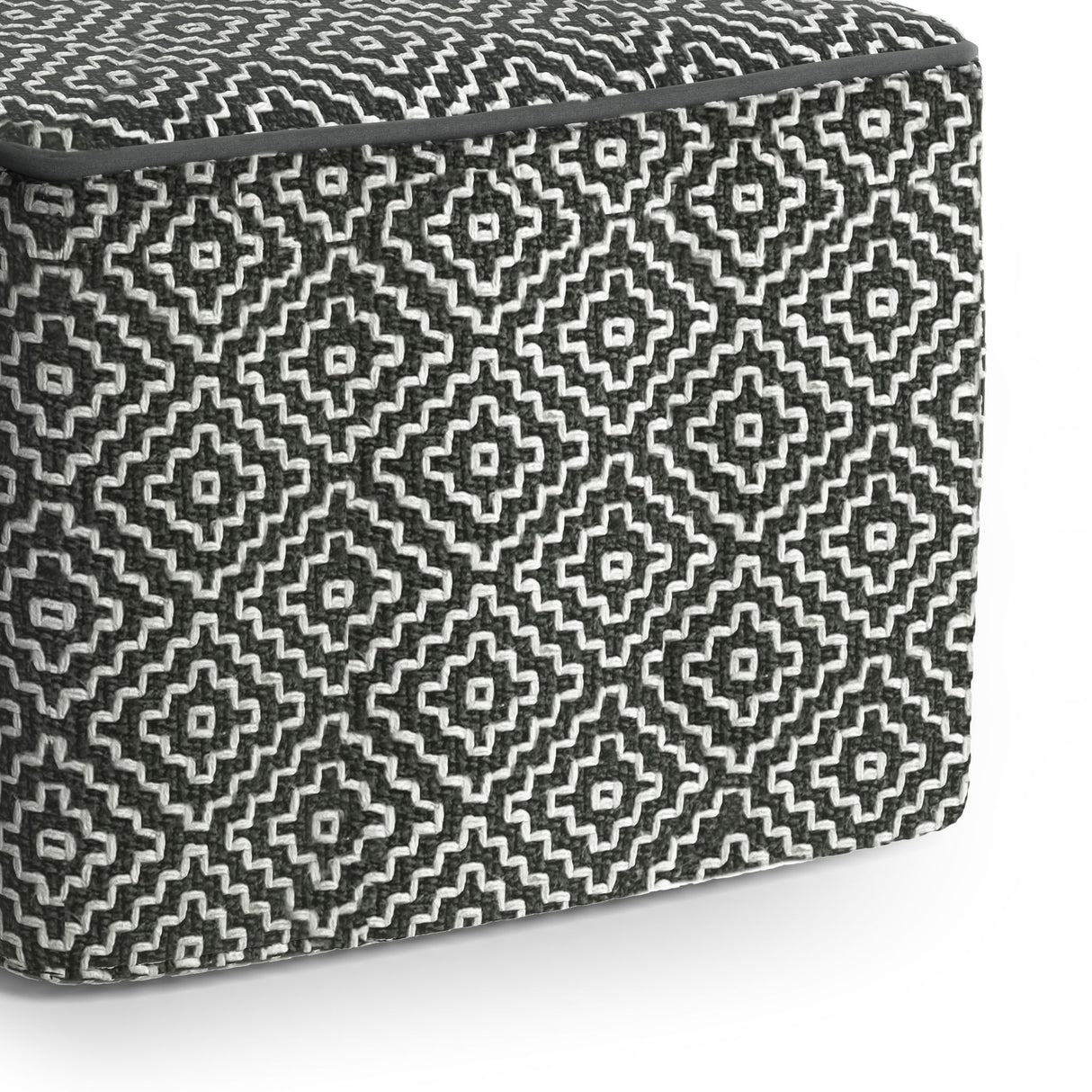 Briella - Square Woven Outdoor / Indoor Pouf - Gray / White by Simpli-Home | Bel Furniture