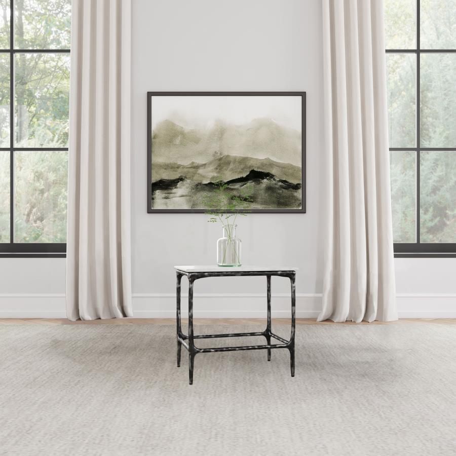 Ebby - Square Genuine Marble Top Metal End Table - White by Coaster Fine Furniture | Bel Furniture