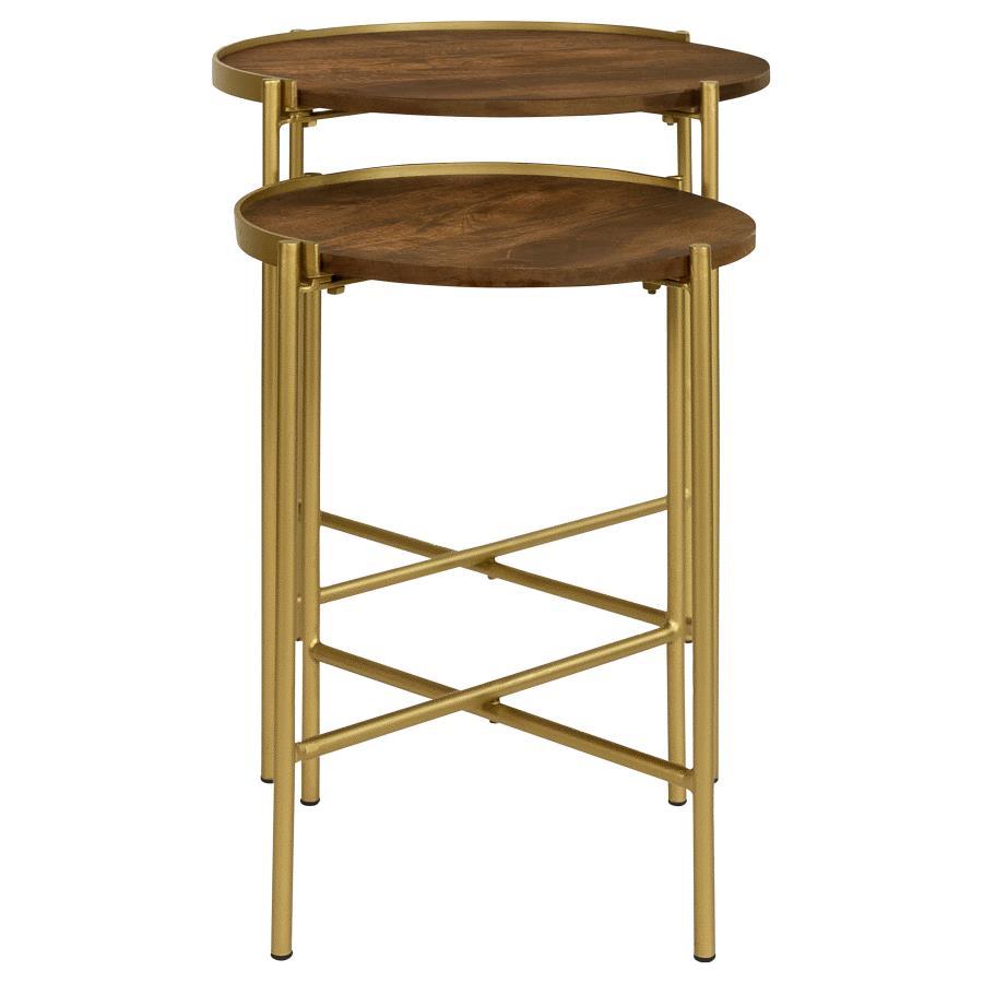 Malka - 2 Piece Round Wood Nesting Table - Dark Brown And Gold by Coaster Fine Furniture | Bel Furniture