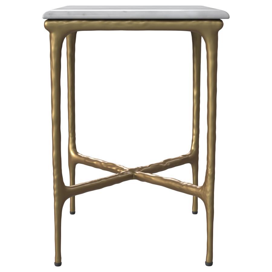 Baldwin - Rectangular Marble Top Side Table - White And Gold by Coaster Fine Furniture | Bel Furniture