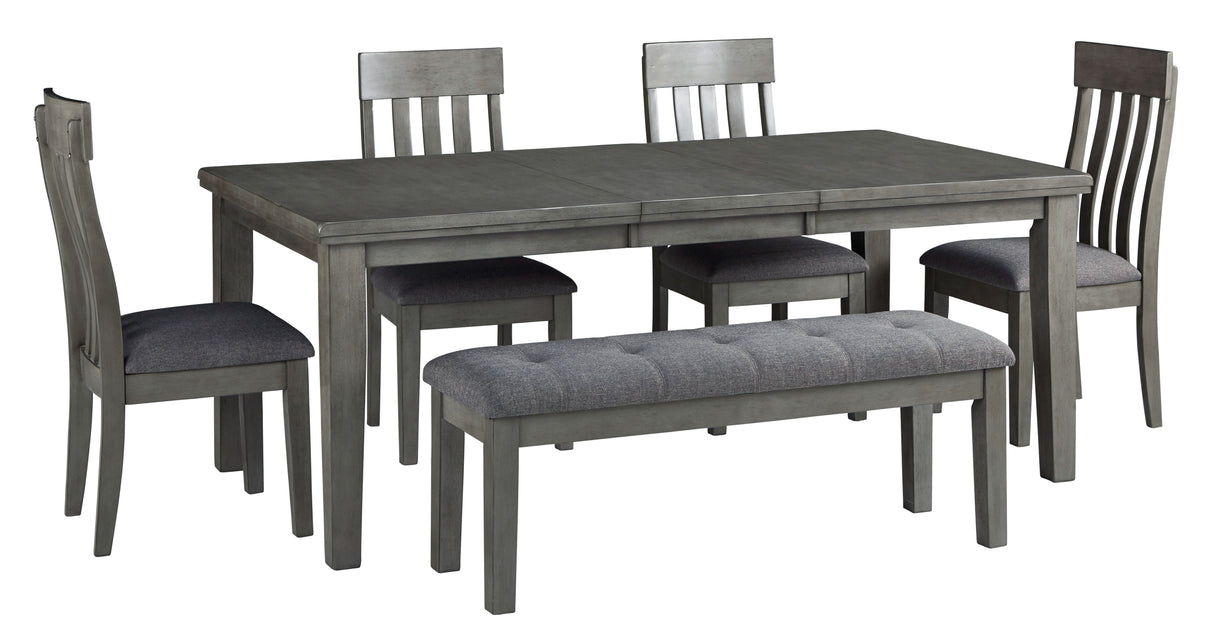 Hallanden - Dining Room Set Dark Gray 6 Pc. Extension Table, 4 Side Chairs, Bench by Signature Design by Ashley® | Bel Furniture