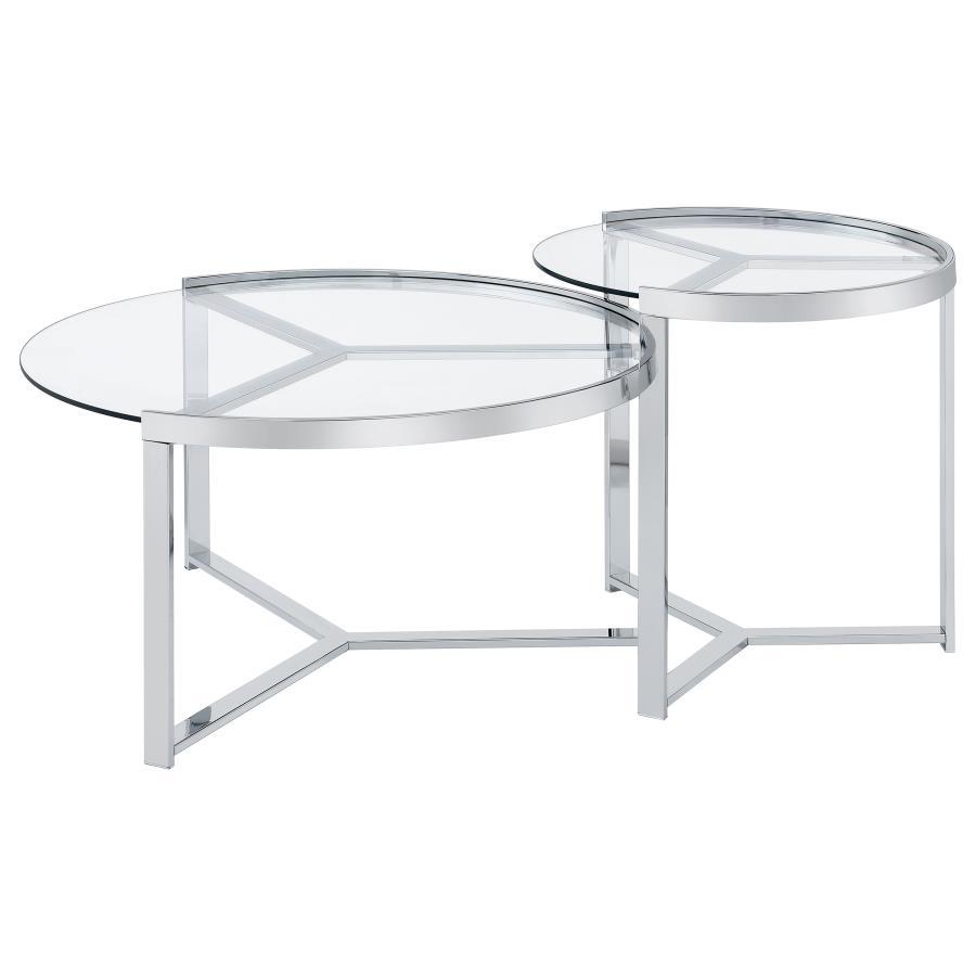 Delia - 2 Piece Round Glass Top Nesting Coffee Table by Coaster Fine Furniture | Bel Furniture