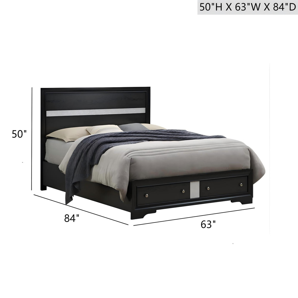 Madrid - Queen Bed With Storage Drawers And Nickel Handles - Black by Glory Furniture | Bel Furniture
