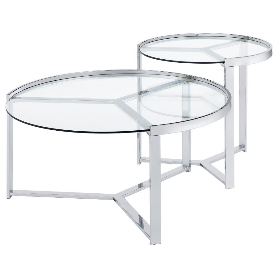 Delia - 2 Piece Round Glass Top Nesting Coffee Table by Coaster Fine Furniture | Bel Furniture