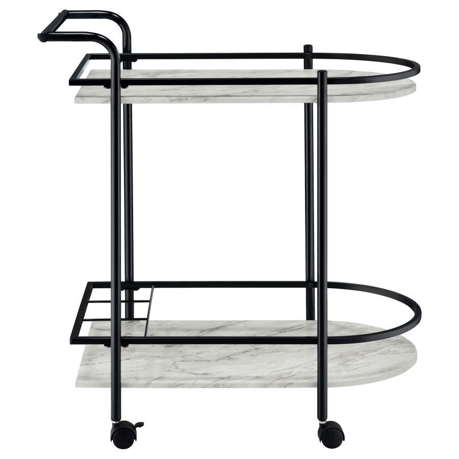 Desiree - 2-Tier Faux Marble Shelf Metal Bar Cart by CoasterEveryday | Bel Furniture