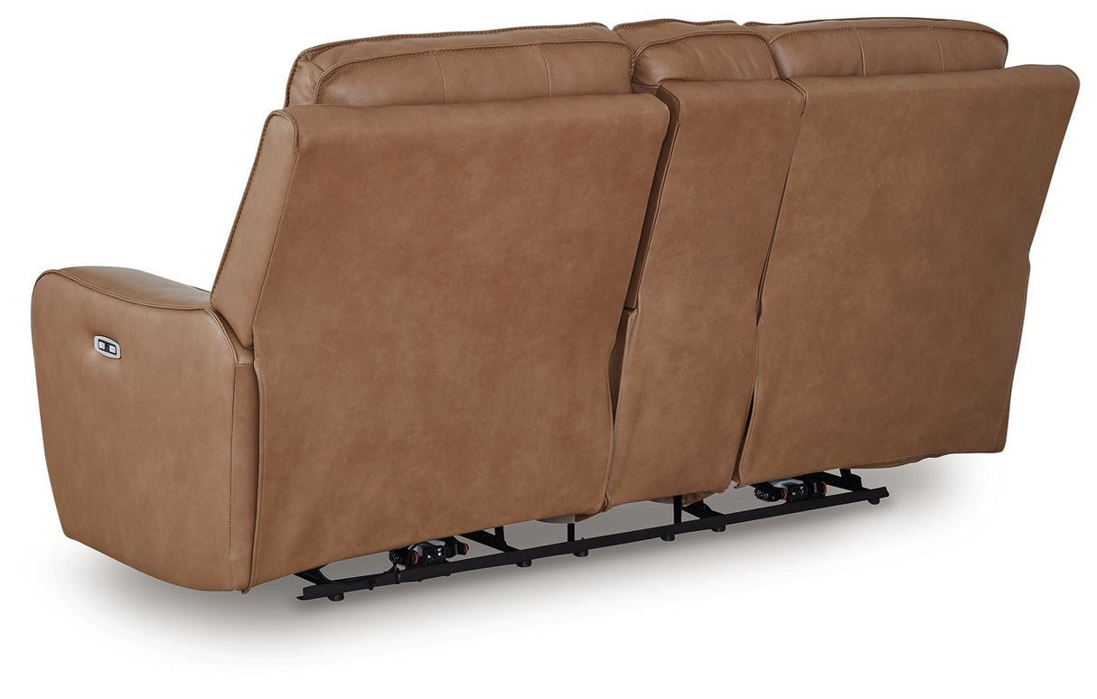 DeepWakes - Caramel - Power Reclining Loveseat / Console / Adjustable Headrest by Signature Design by Ashley® | Bel Furniture