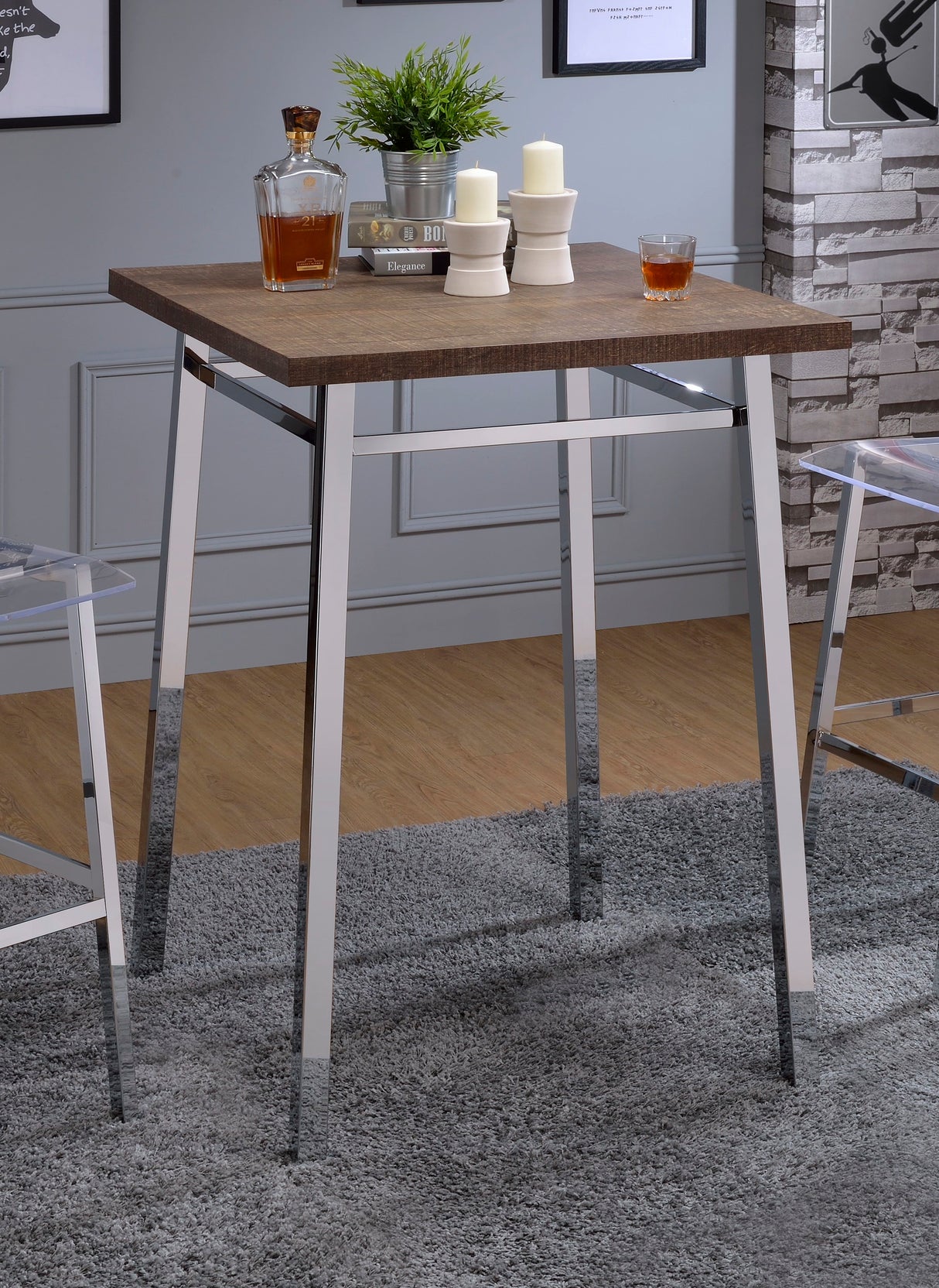 Nadia - Chrome Bar Table - Oak / White by Urban Nest | Bel Furniture