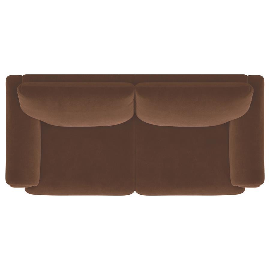 Selma - Velvet Upholstered Crescent Arm Sofa - Rust by Coaster Fine Furniture | Bel Furniture