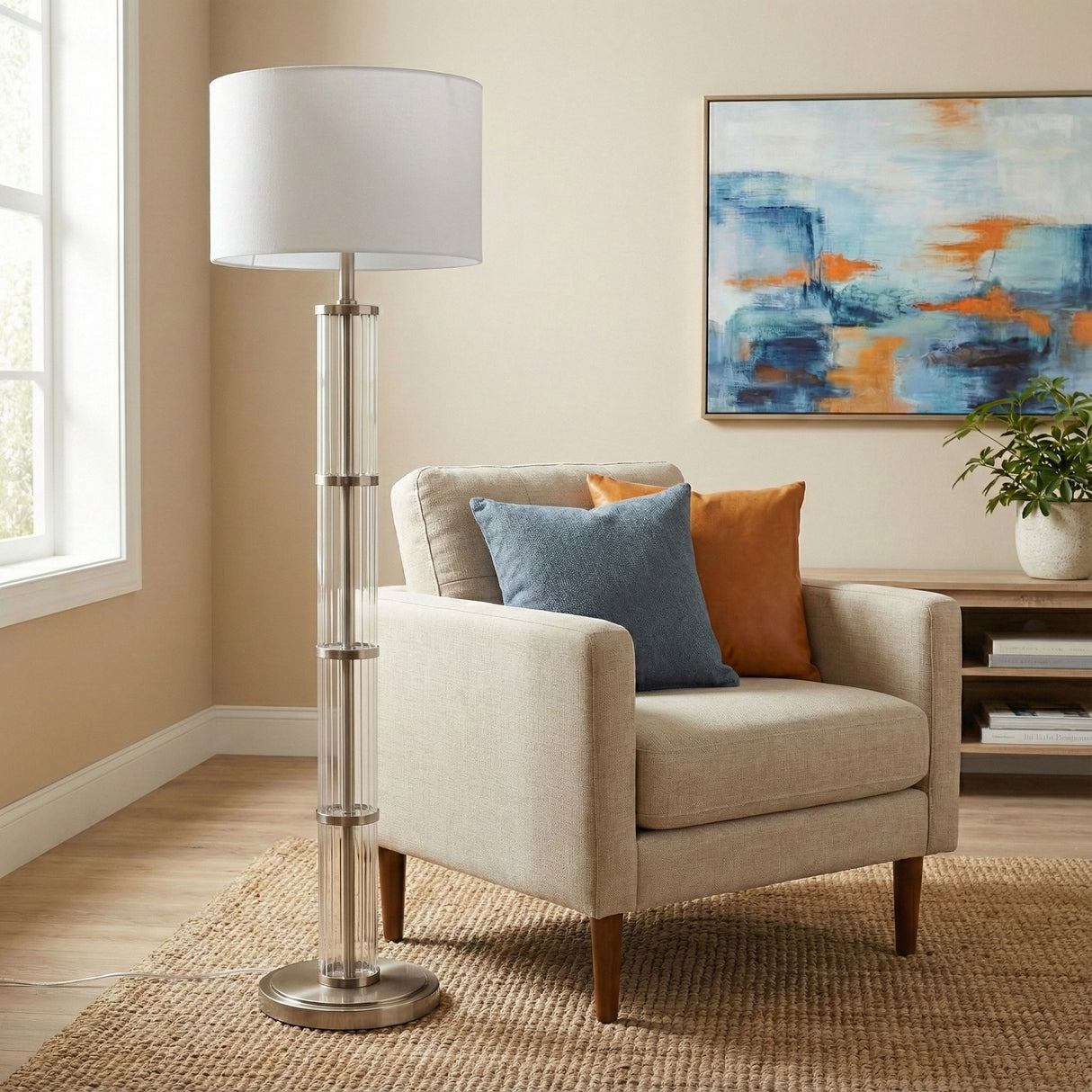 Nimbus - Floor Lamp With 3 Way Rotary Switch Clear Body Base - Silver Gray / White