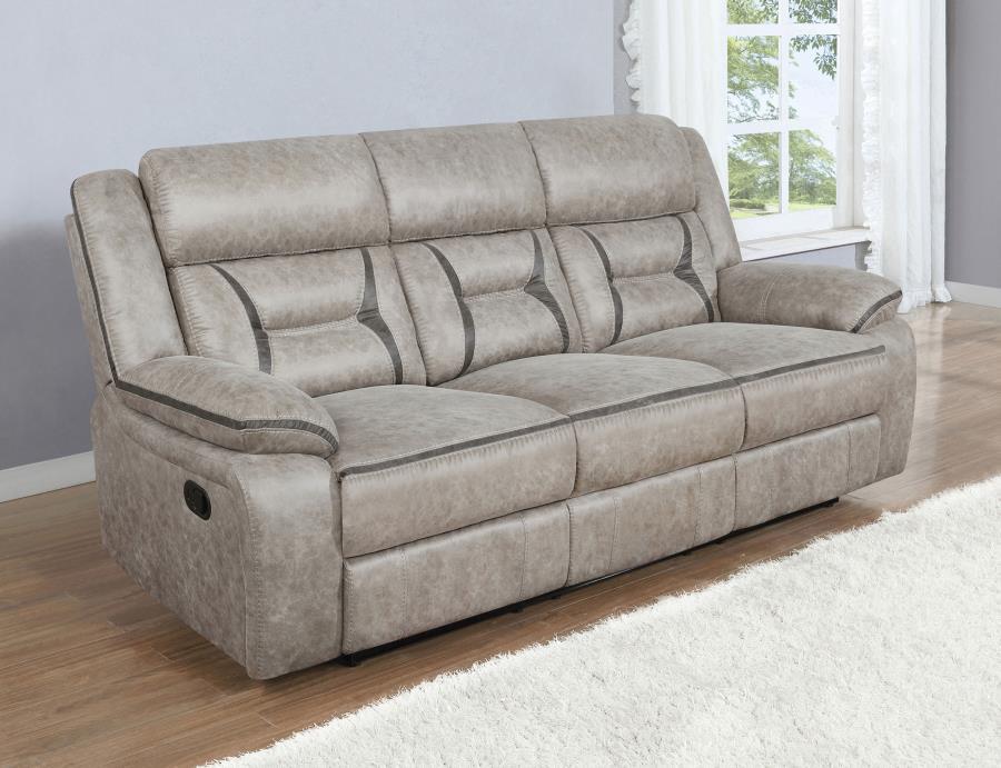 Greer - Upholstered Motion Reclining Sofa by CoasterEveryday | Bel Furniture