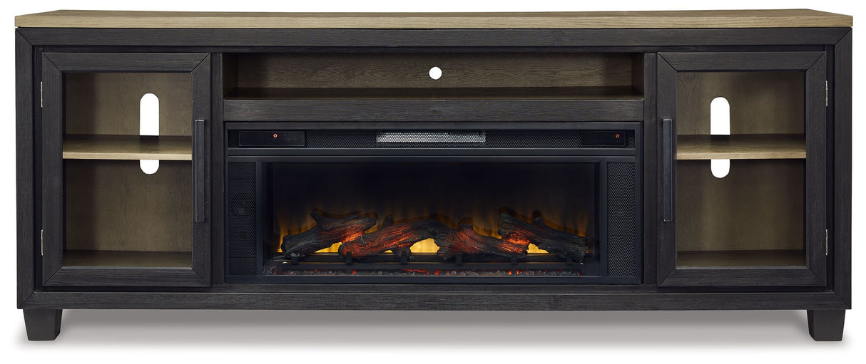 Foyland - Black / Brown - 83" TV Stand With Electric Infrared Fireplace Insert by Signature Design by Ashley® | Bel Furniture