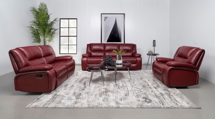 Camila - Upholstered Reclining Sofa Set Red 3 Pc. Sofa, Loveseat, Recliner by Coaster Fine Furniture | Bel Furniture