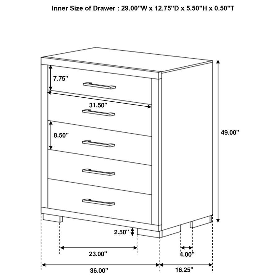 Jessica - 5-Drawer Bedroom Chest by CoasterEssence | Bel Furniture