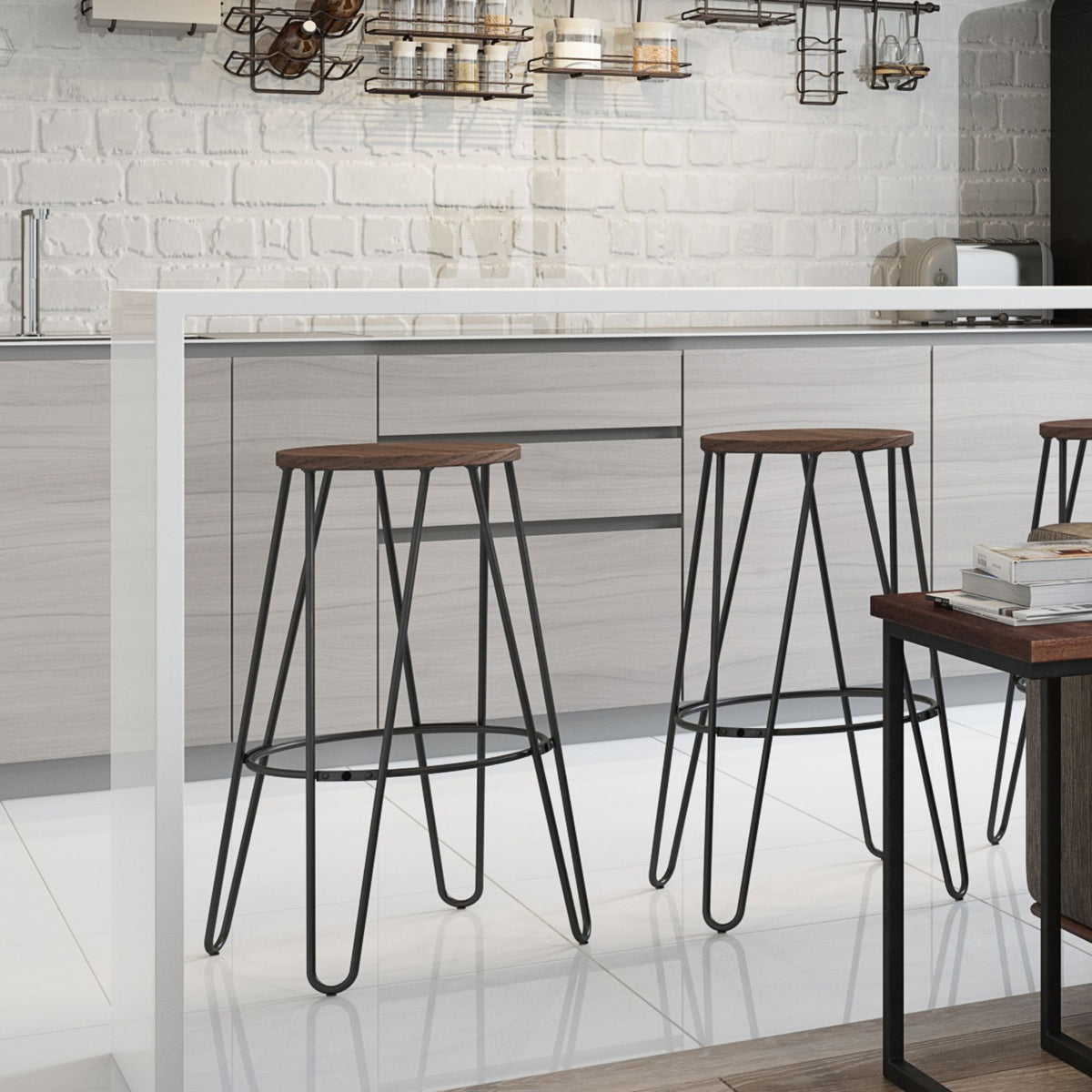 Simeon - Multifunctional Metal Stool With Wood Seat