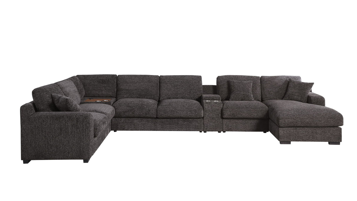 Celine - Chenille Fabric Corner Sectional Sofa With Right Facing Chaise, Cupholders, And Charging Ports - Gray by Lilola Home | Bel Furniture