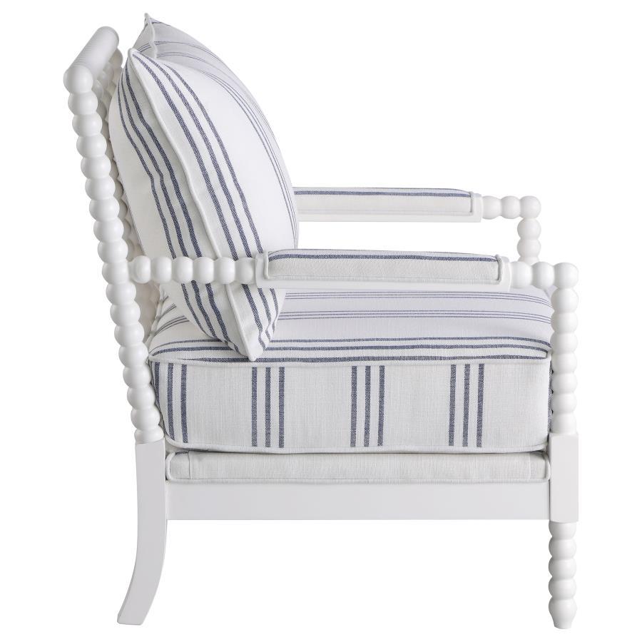 Blanchett - Upholstered Bobbin Accent Chair - White And Navy by CoasterElevations | Bel Furniture