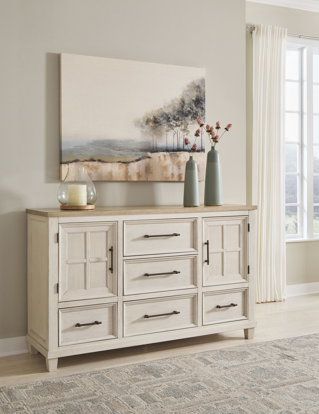 Shaybrock - Antique White / Brown - Dresser by Benchcraft® | Bel Furniture