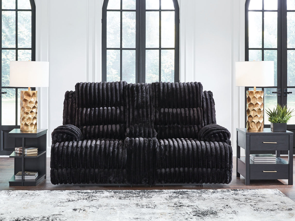 Rhine Falls - Onyx - Double Reclining Power Loveseat With Console by Signature Design by Ashley® | Bel Furniture