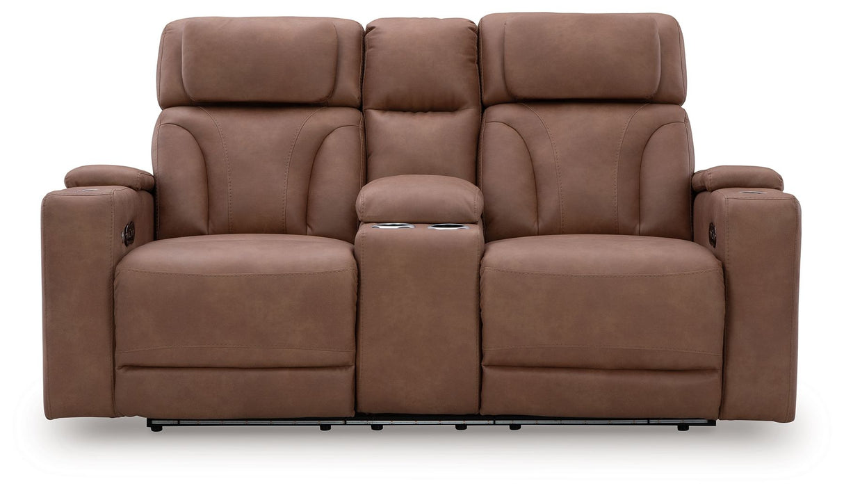 Clean-Slate - Caramel - Power Reclining Loveseat With Console / Adj Headrest by Signature Design by Ashley® | Bel Furniture