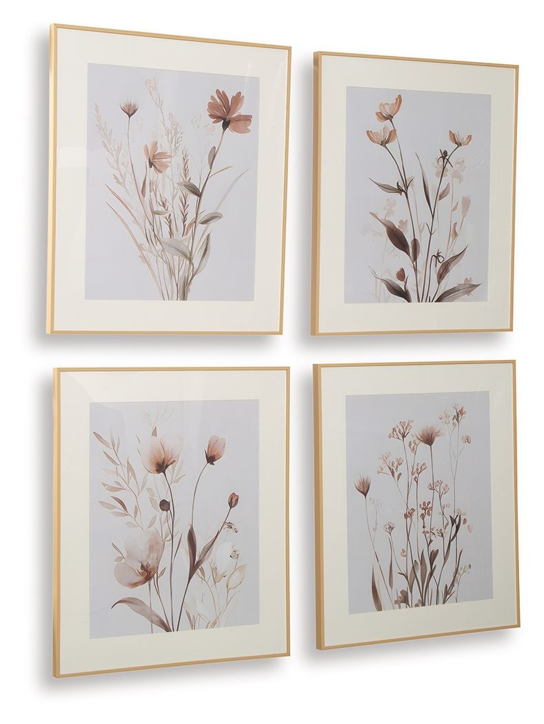 Chettings - Beige / Gray / Blush - Wall Art Set (Set of 4) by Signature Design by Ashley® | Bel Furniture