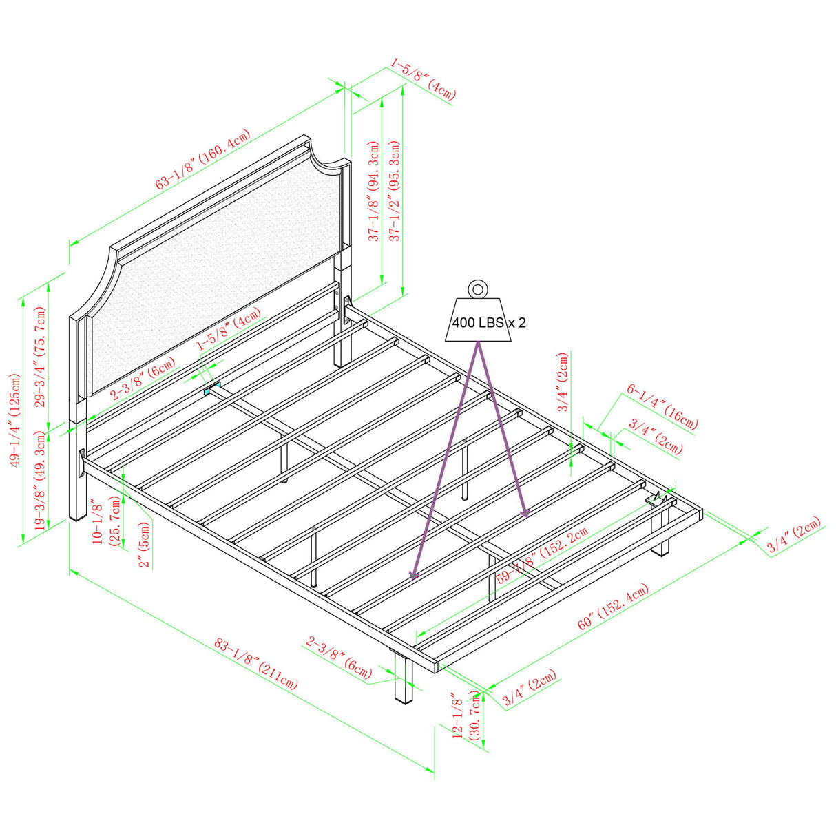 Bed Traditional Upholstered Metal by Walker Edison | Bel Furniture