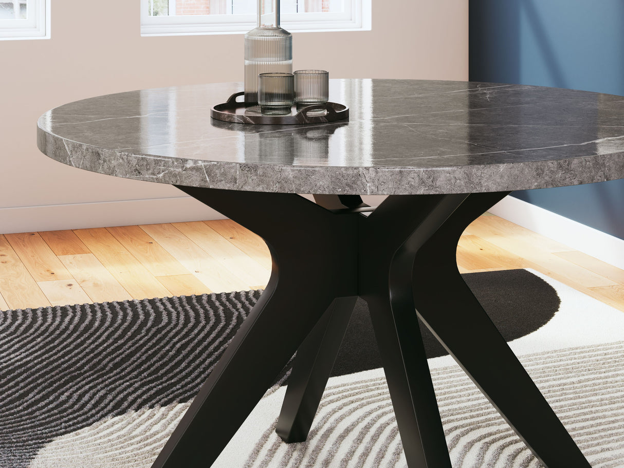 Glinari - Taupe / Black - Round Dining Room Table by Signature Design by Ashley® | Bel Furniture