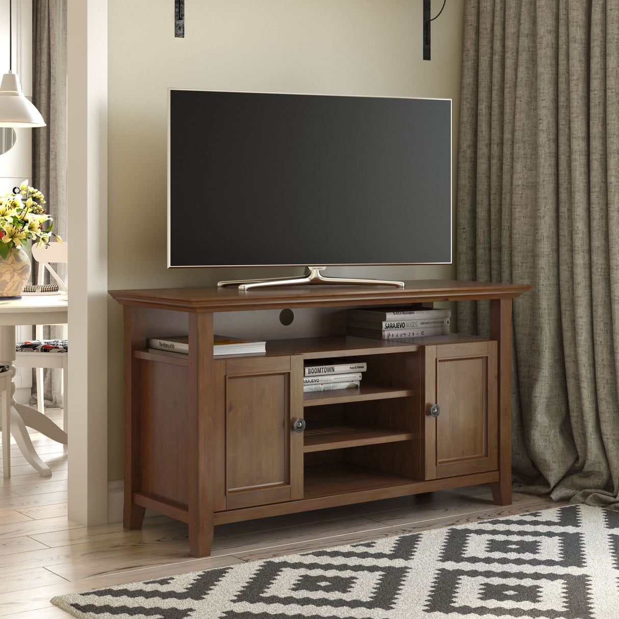 Amherst - TV Media Stand - Medium Saddle Brown by Simpli-Home | Bel Furniture