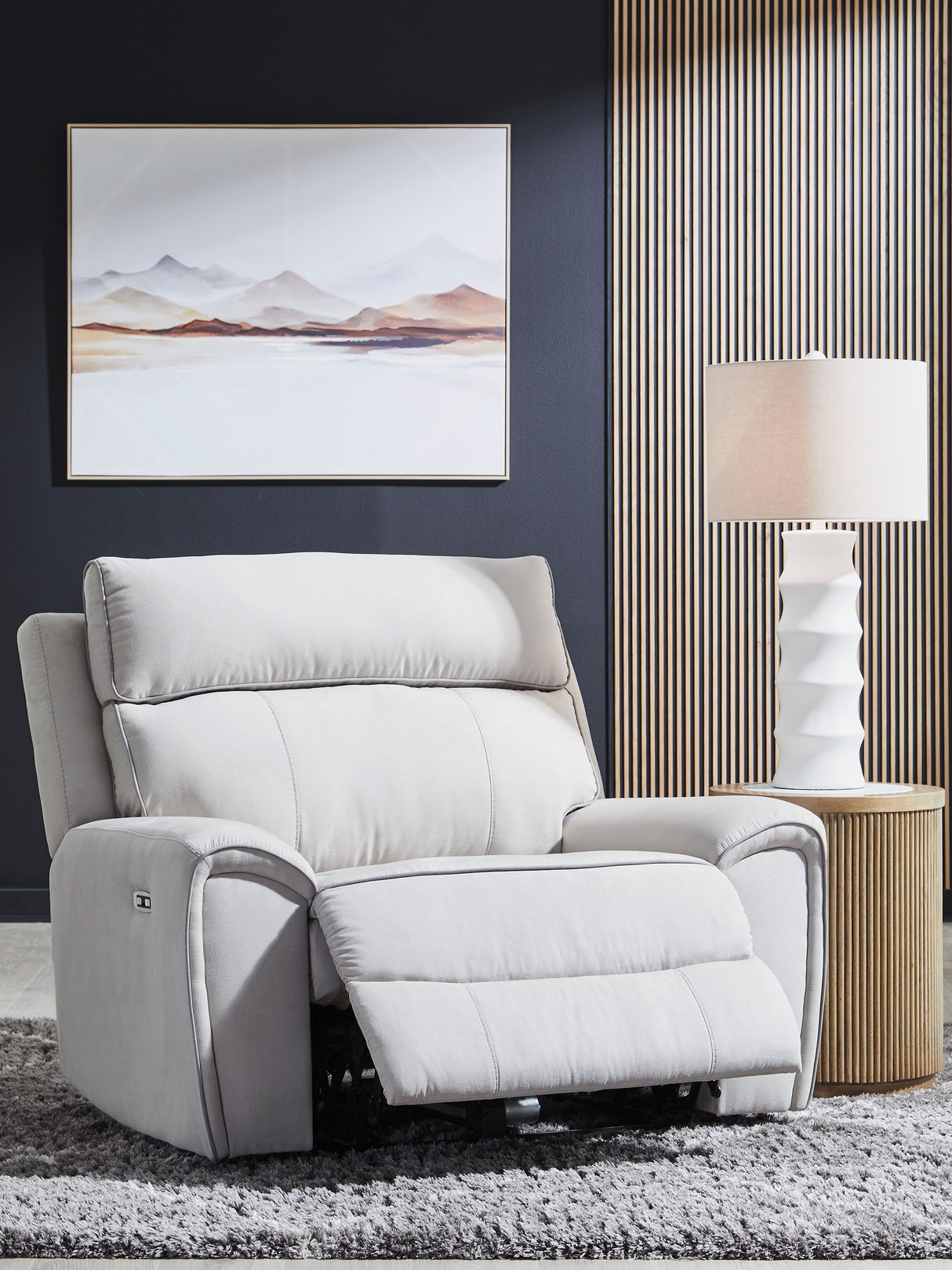 Social Pointe - Pearl / Ash - Power Recliner / Adjustable Headrest by Signature Design by Ashley® | Bel Furniture