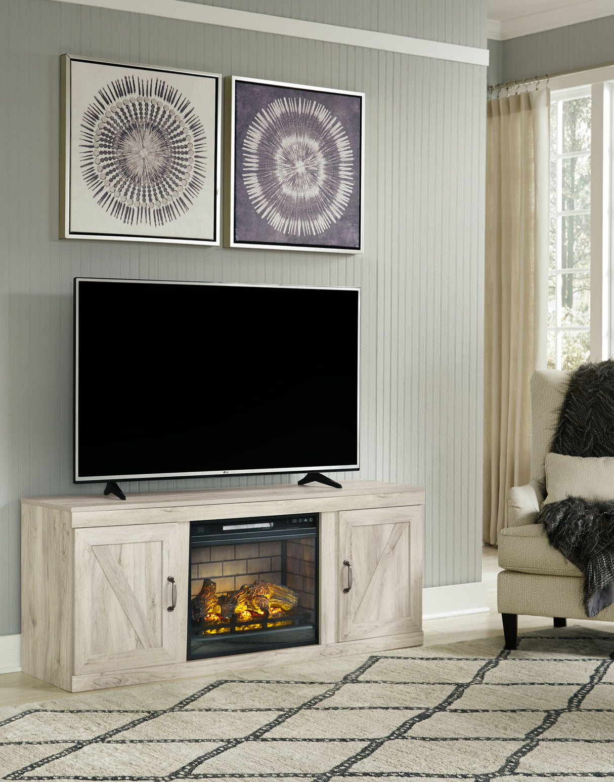 Bellaby - 5-Piece Entertainment Center With Electric Fireplace - Whitewash