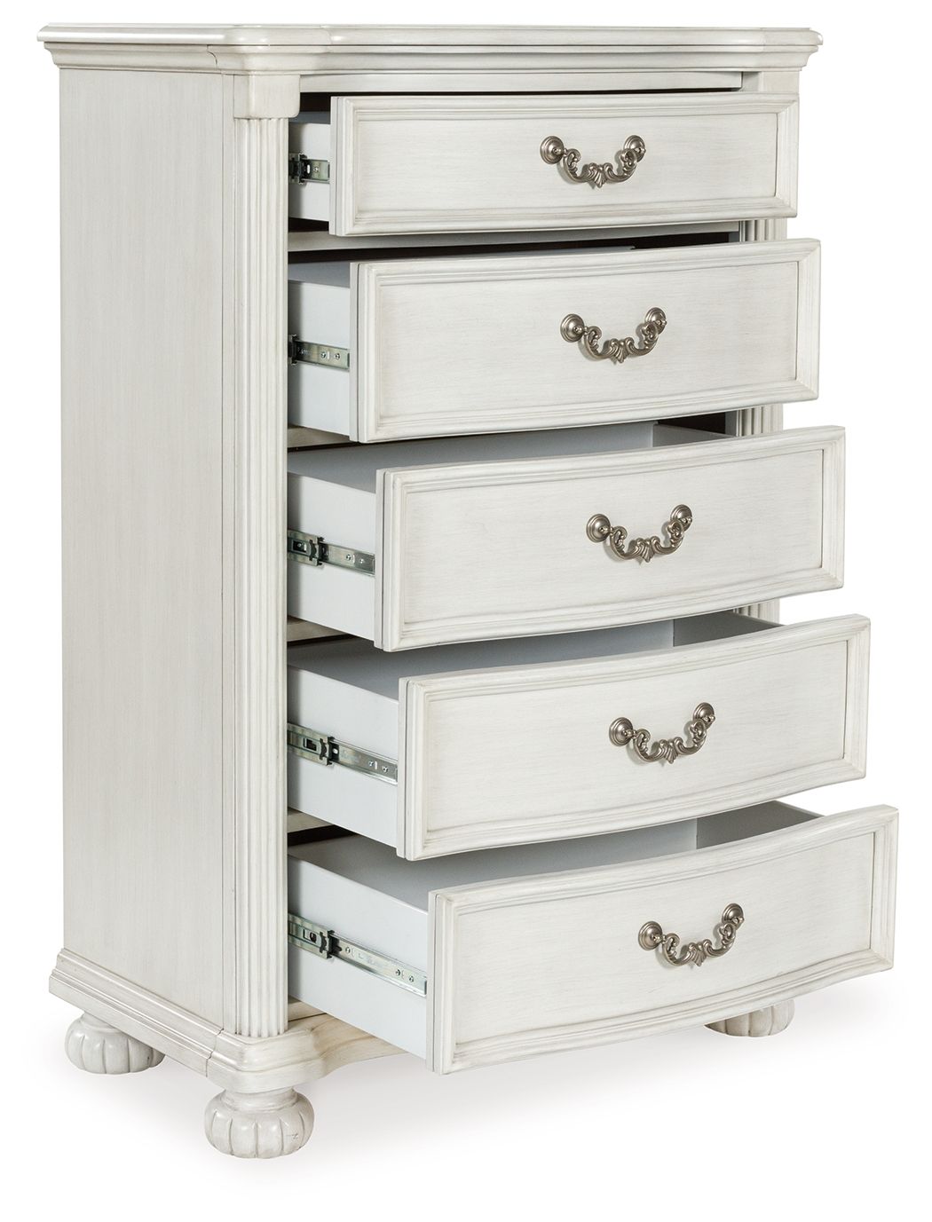 Montelaine - Antique White - Five Drawer Chest by Benchcraft® | Bel Furniture