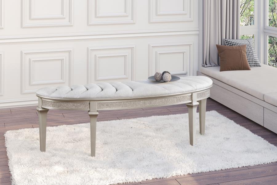 Evangeline - Curved Fabric Upholstered Bench - Silver Oak by Coaster Fine Furniture | Bel Furniture