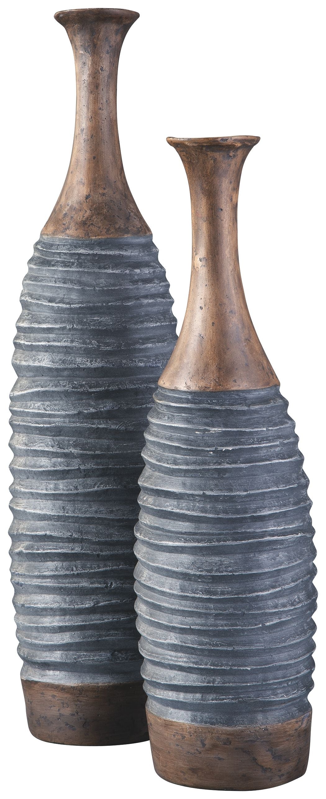 BLAYZE - Antique Gray / Brown - Vase Set (Set of 2) by Signature Design by Ashley® | Bel Furniture