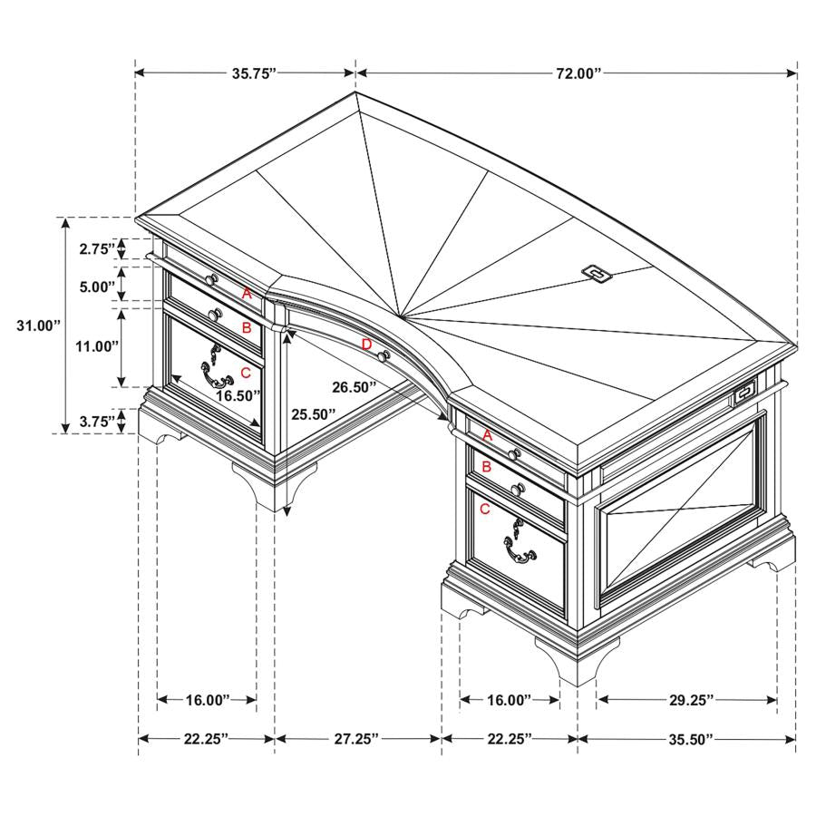 Hartshill - 7-Drawer Executive Desk - Burnished Oak