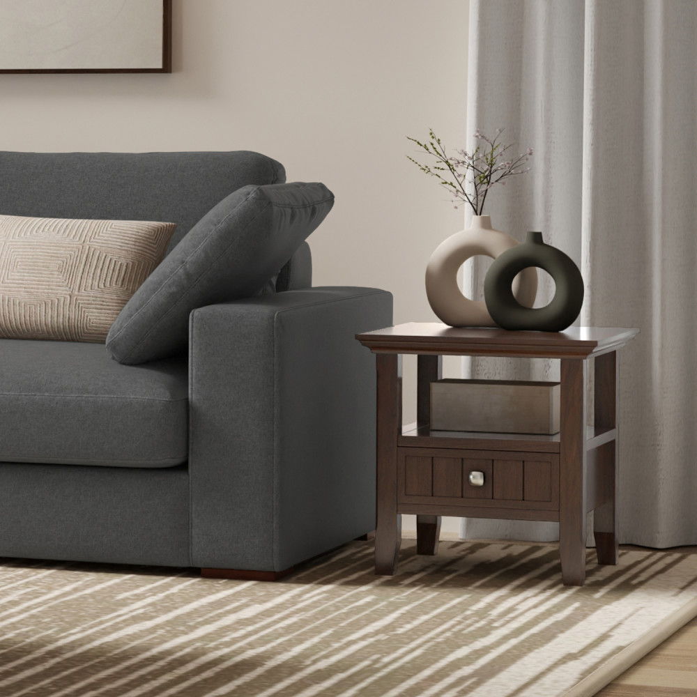 Acadian - End Table With Drawer - Brown by Simpli-Home | Bel Furniture