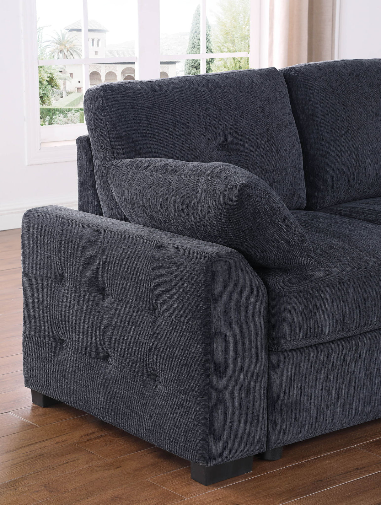 Nyhan - Upholstered Corner Sectional With Pull Out Loveseat And Storaged Chaise