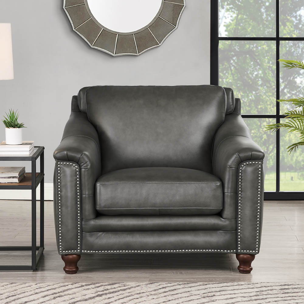 Belfast - Top Grain Leather Chair Dark Gray by Hydeline Furniture | Bel Furniture
