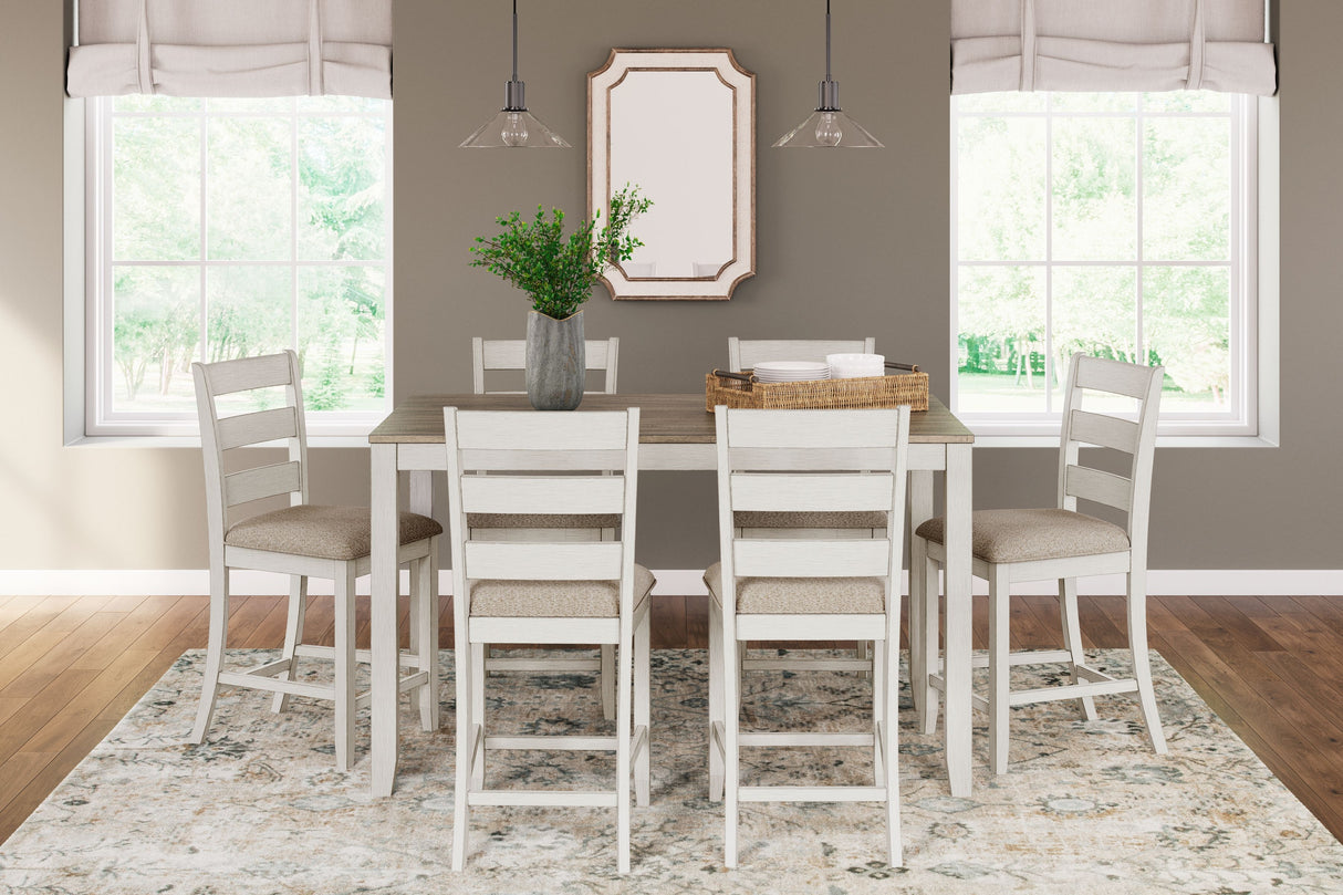 Skempton - White / Light Brown - Counter Height Dining Table and Bar Stools (Set of 7) by Signature Design by Ashley® | Bel Furniture