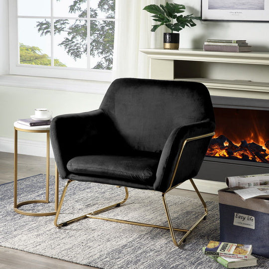 Keira - Velvet Accent Chair With Metal Base by Lilola Home | Bel Furniture