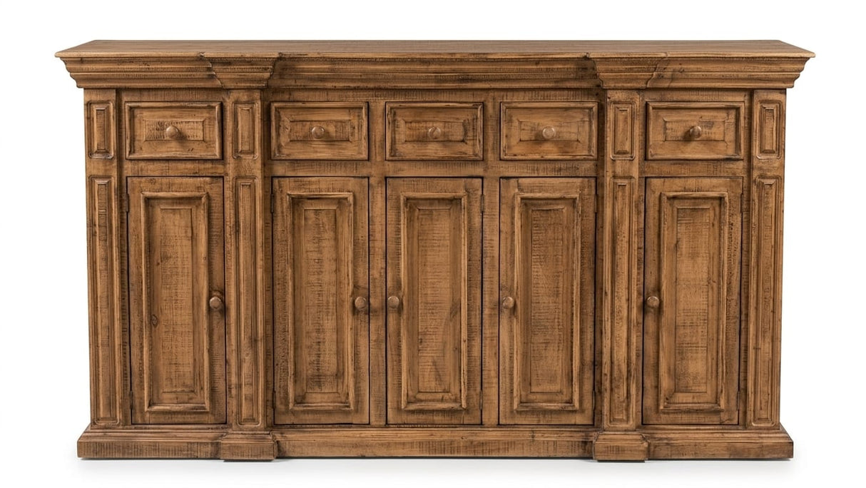 Rustic Solid Wood Brown Farmhouse 80-Inch Sideboard Cabinet with Door & Drawer Storage
