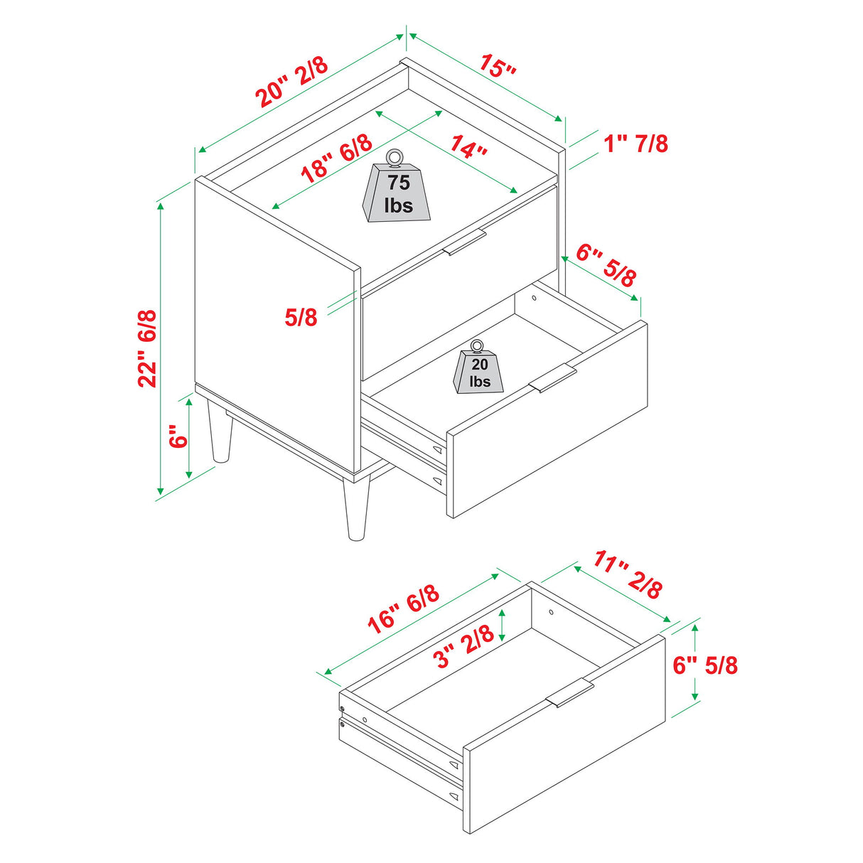 Mid-Century Modern 2 Drawer Nightstand by Walker Edison | Bel Furniture