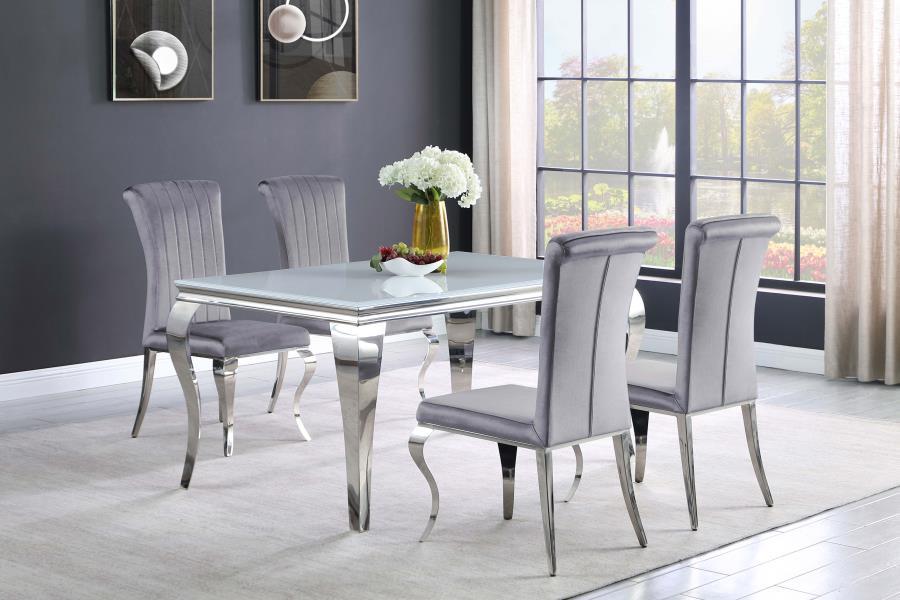 Carone - Rectangular Glass Dining Set Gray 5 Pc. Table, 4 Chairs by CoasterElevations | Bel Furniture