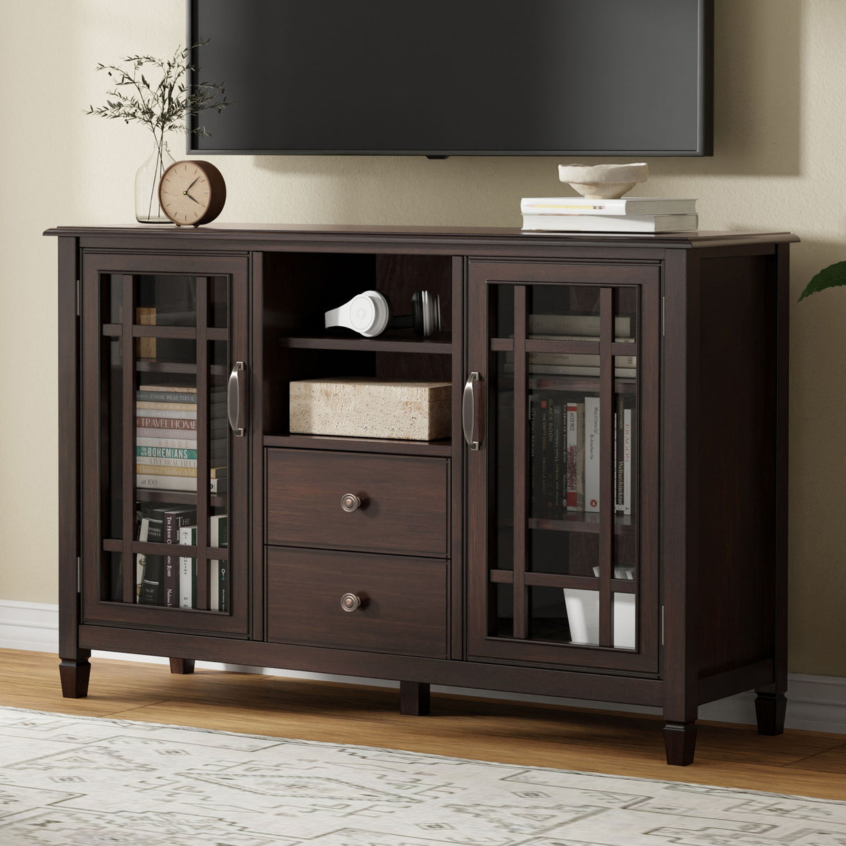 Connaught - Tall TV Stand - Brown by Simpli-Home | Bel Furniture