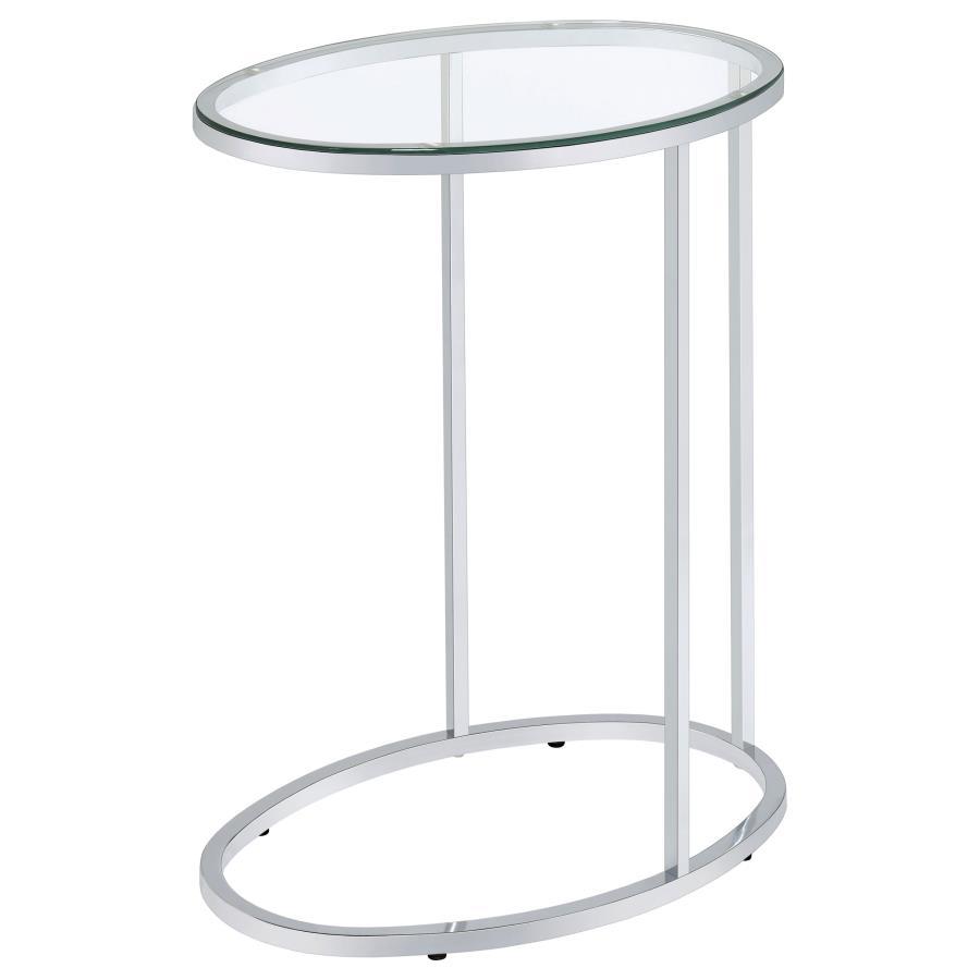 Kyle - Oval Glass Top C-Shaped Sofa Side Table - Chrome by CoasterEveryday | Bel Furniture
