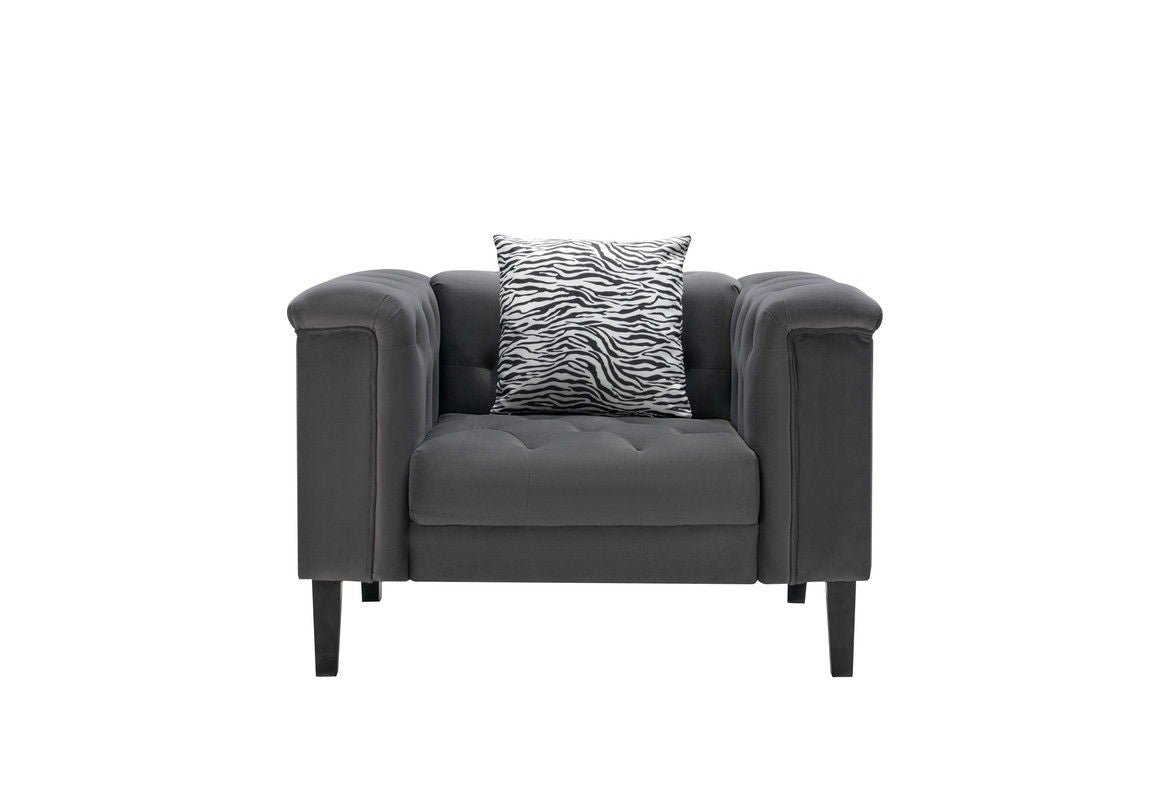 Mary - Velvet Tufted Chair With 1 Accent Pillow - Dark Gray by Lilola Home | Bel Furniture