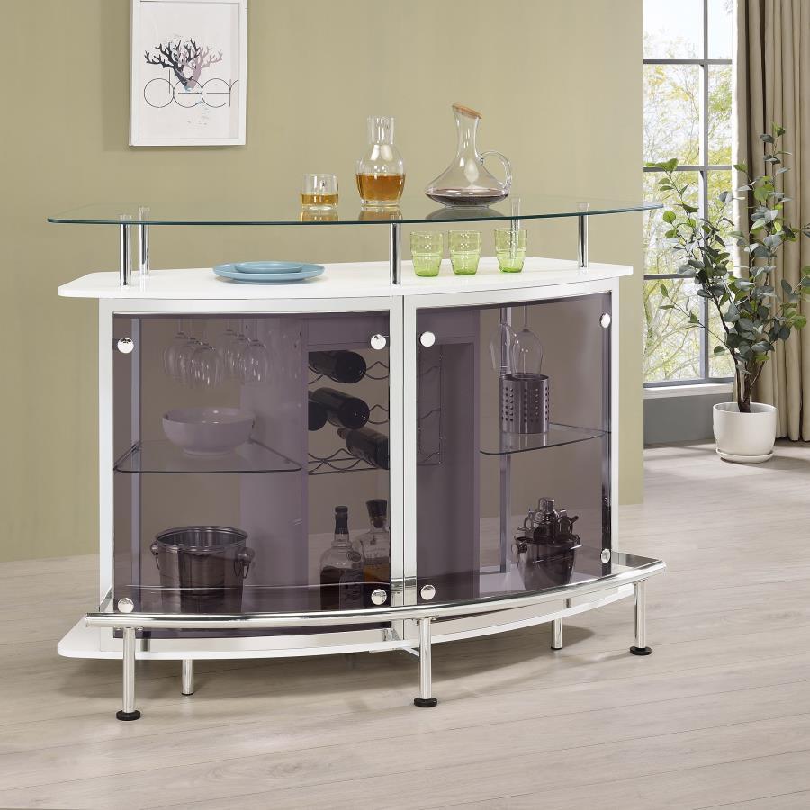 Gideon - Curved Glass Top Home Cabinet by CoasterEssence | Bel Furniture