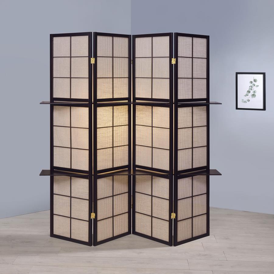 Iggy - 4-Panel Room Divider Folding Shoji Screen - Cappuccino by CoasterEveryday | Bel Furniture