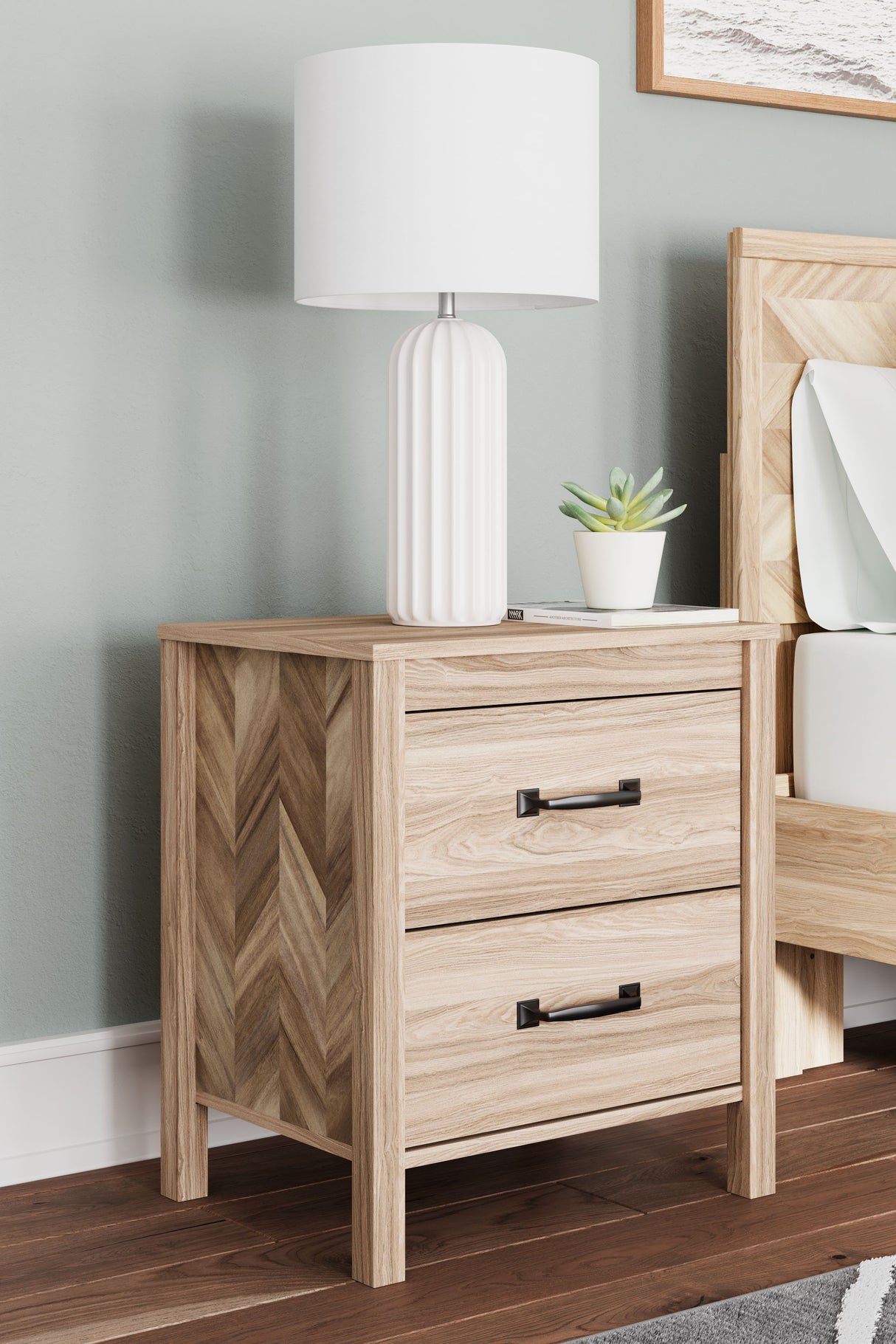 Battelle - Tan - Two Drawer Night Stand by Signature Design by Ashley® | Bel Furniture